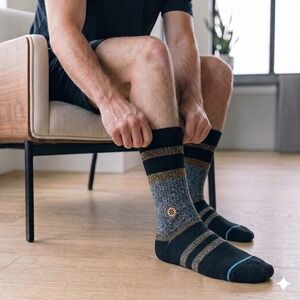 Stance Staggered Crew Socks Mens Medium Washed Black New Butter Blend Infiknit